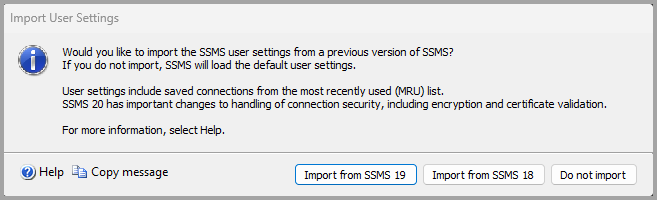 Captura de tela da mensagem solicitando a importação de configurações.