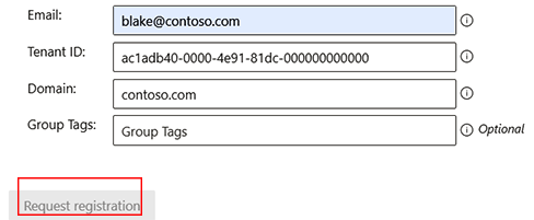 Captura de ecrã a mostrar a submissão do pedido de registo.