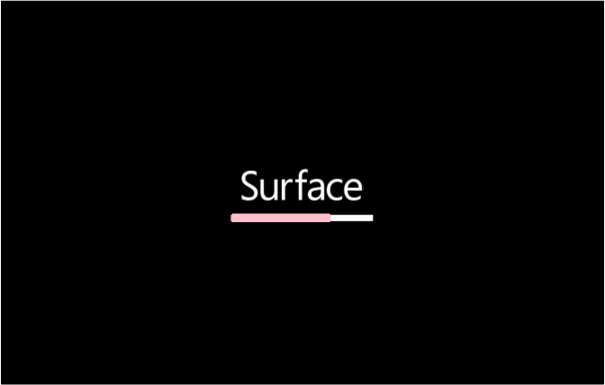 Firmware ISH do Surface com barra de progresso cor-de-rosa.