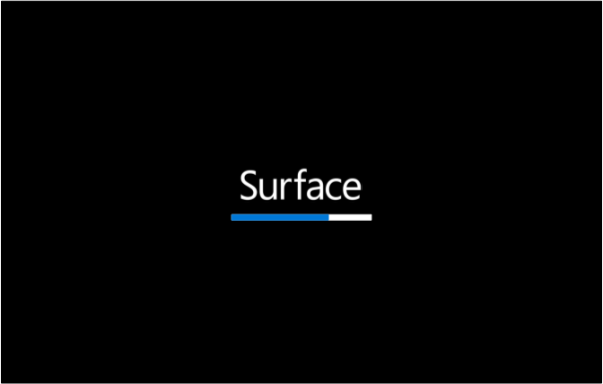 Atualização do firmware UEFI do Surface com barra de progresso azul.