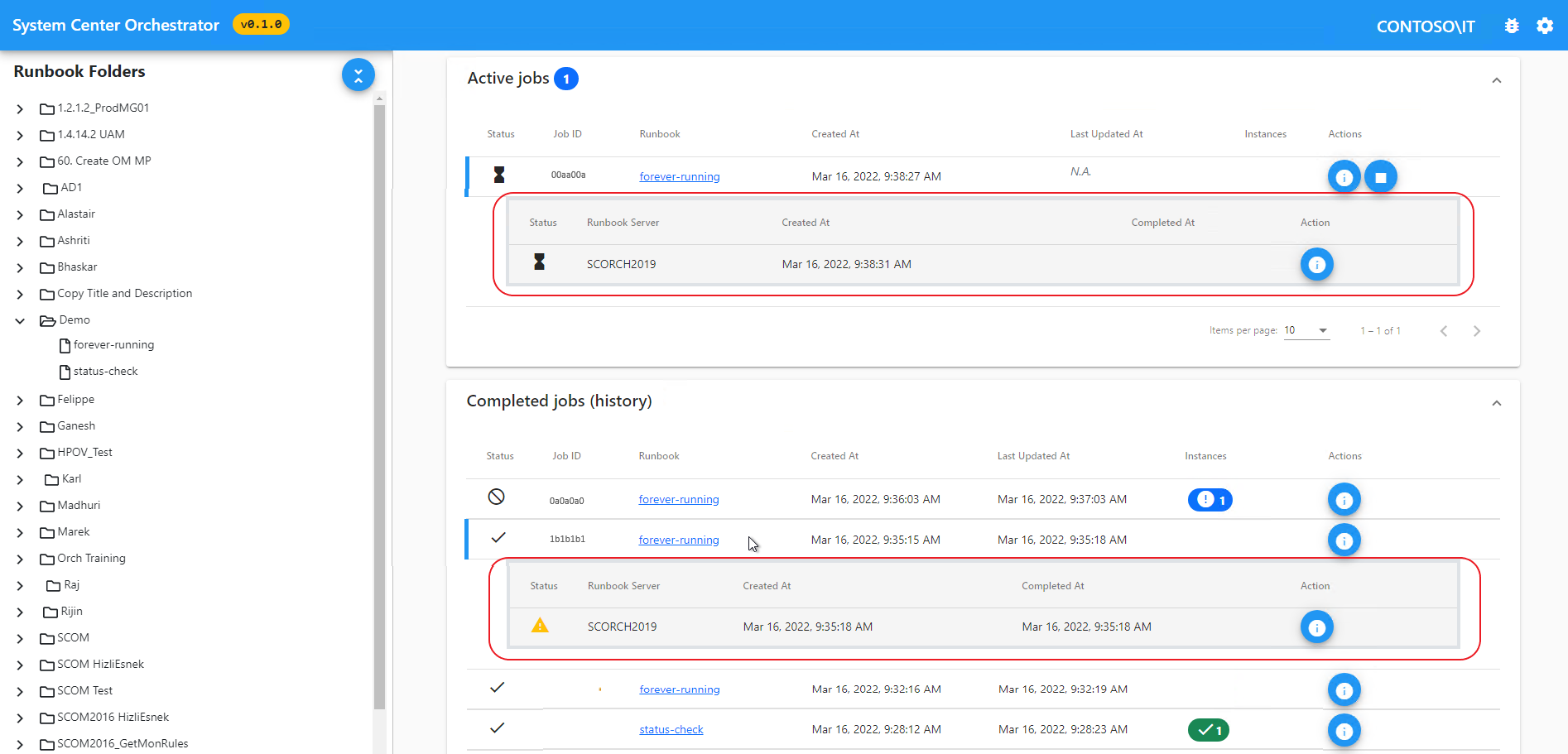 Captura de ecrã a mostrar o histórico do dashboard.