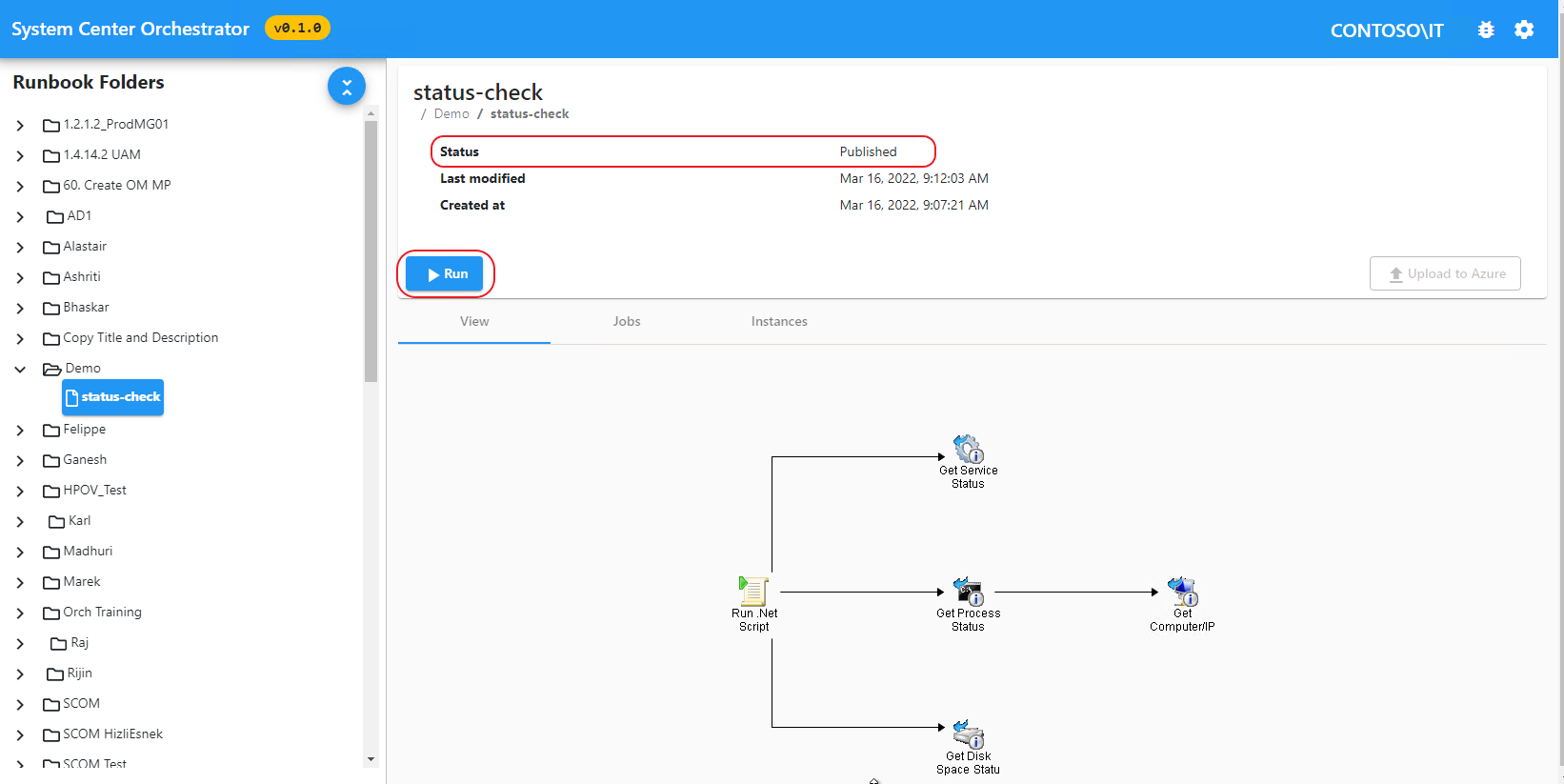 Captura de tela mostrando a exibição do runbook.