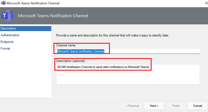 captura de ecrã a mostrar o assistente do canal de notificação do Microsoft Teams.