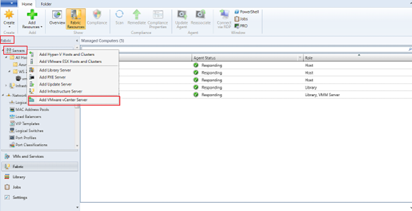 Captura de ecrã a mostrar a opção Adicionar VMware vCenter.