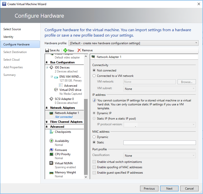 Captura de ecrã a mostrar o mac estático para vms na cloud.