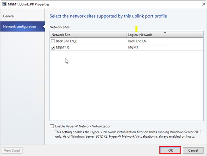 Captura de ecrã a mostrar a porta Uplink.