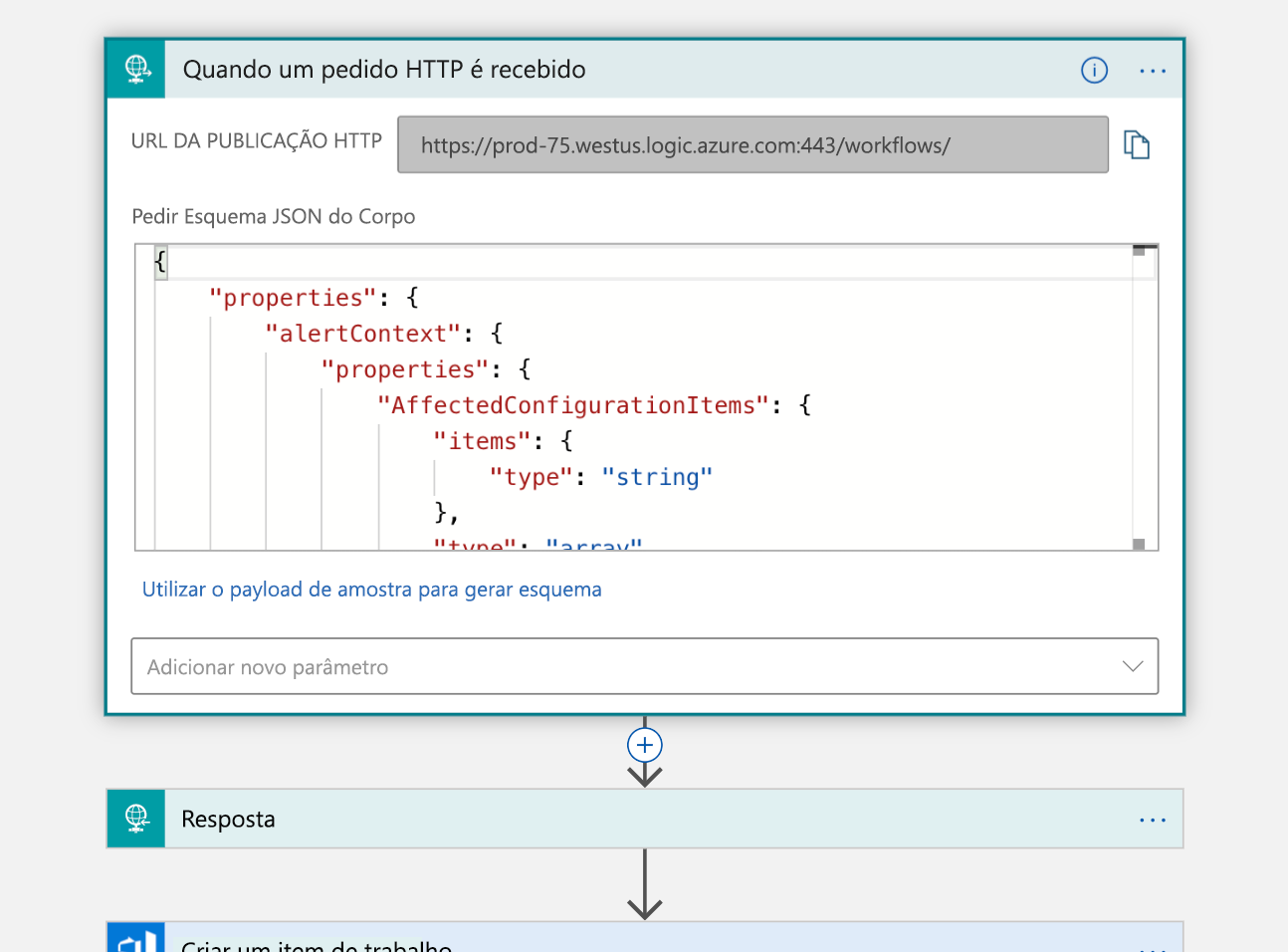 Screenshot of the HTTP and Response block in Logic App Designer view of the Logic App.