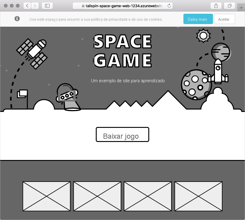 Captura de tela do navegador da Web mostrando o site Space Game.