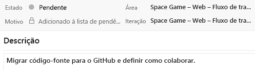 Uma captura de tela dos Painéis do Azure mostrando detalhes do item de trabalho para o problema Criar um fluxo de trabalho baseado em Git.