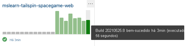 Captura de ecrã dos Pipelines do Azure a mostrar o widget Histórico de Compilação.