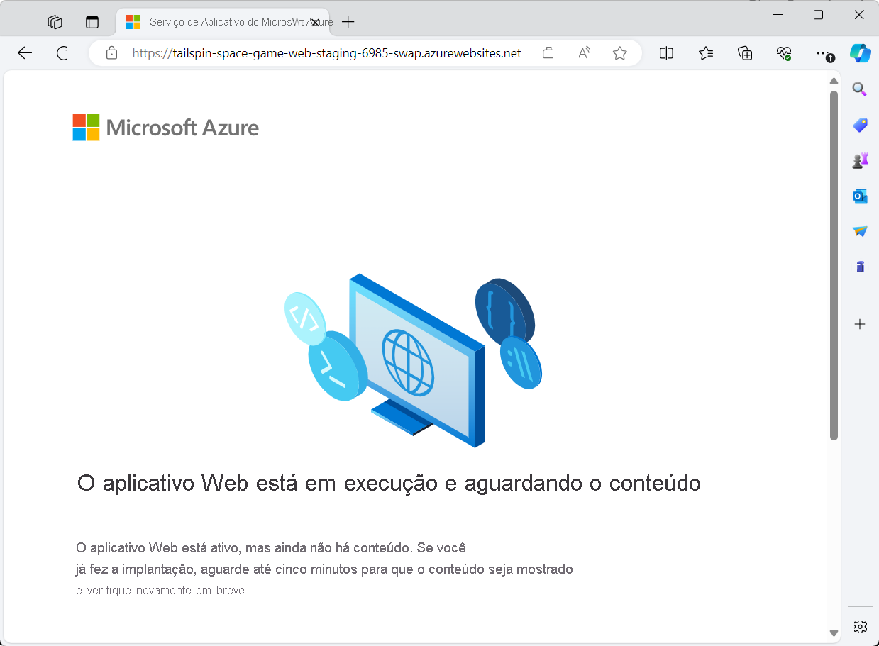 Captura de ecrã da home page predefinida no Serviço de Aplicações do Azure.