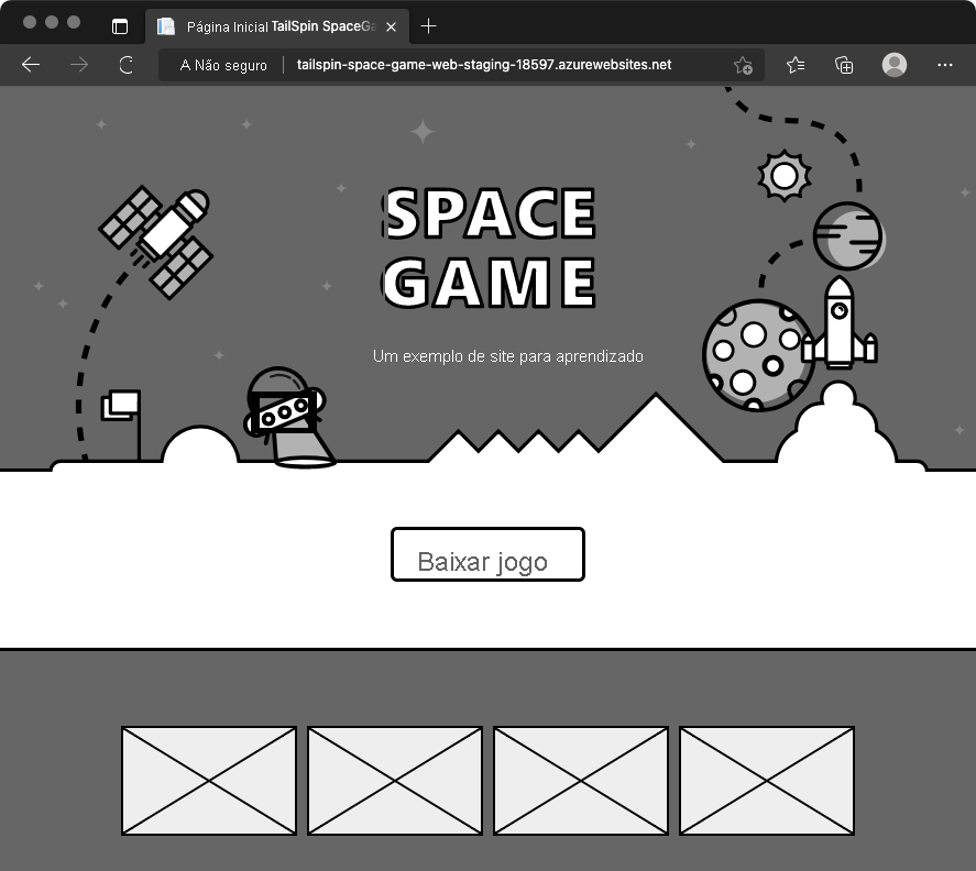 Captura de tela de um navegador que mostra o site original do Space Game depois de reverter as alterações. O site não inclui as alterações de cor e texto.