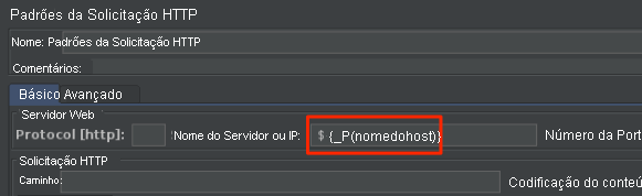 Captura de tela para ler a variável hostname no Apache JMeter.