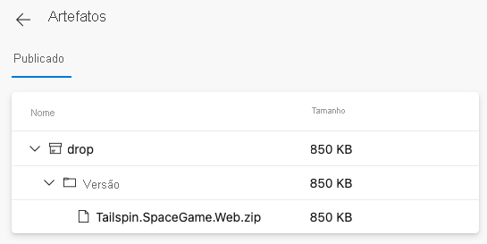 Screenshot of Azure Pipelines showing the published artifact. The artifact includes a .zip file.