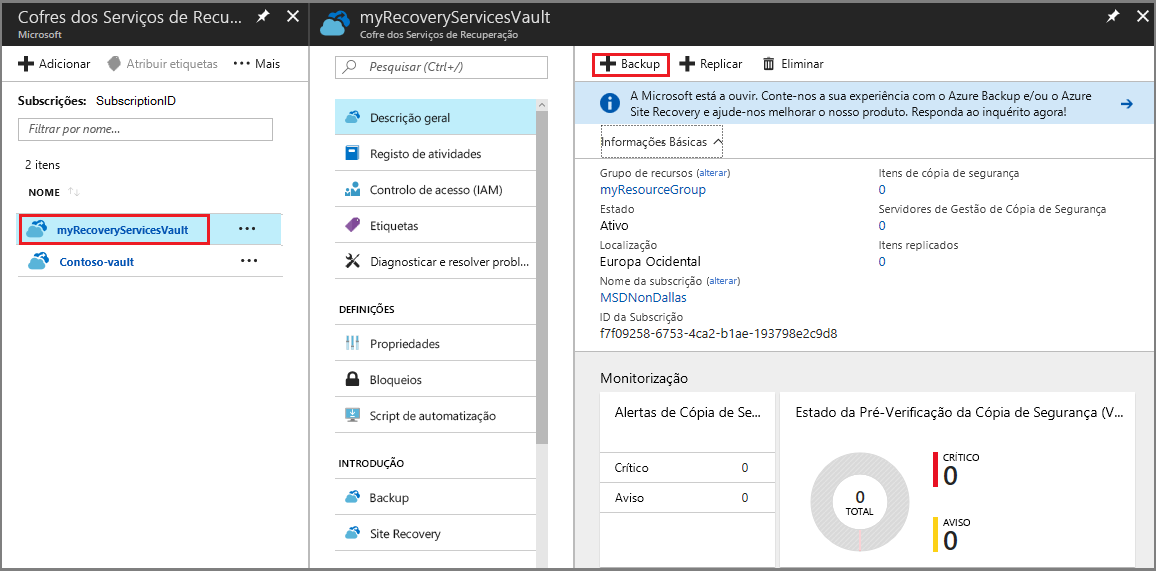 Figura 3: O console do Cofre dos Serviços de Recuperação do Azure. [Cortesia Microsoft]