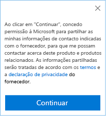 Captura de tela do consentimento para compartilhar informações de contato do cliente com o editor para CRM.