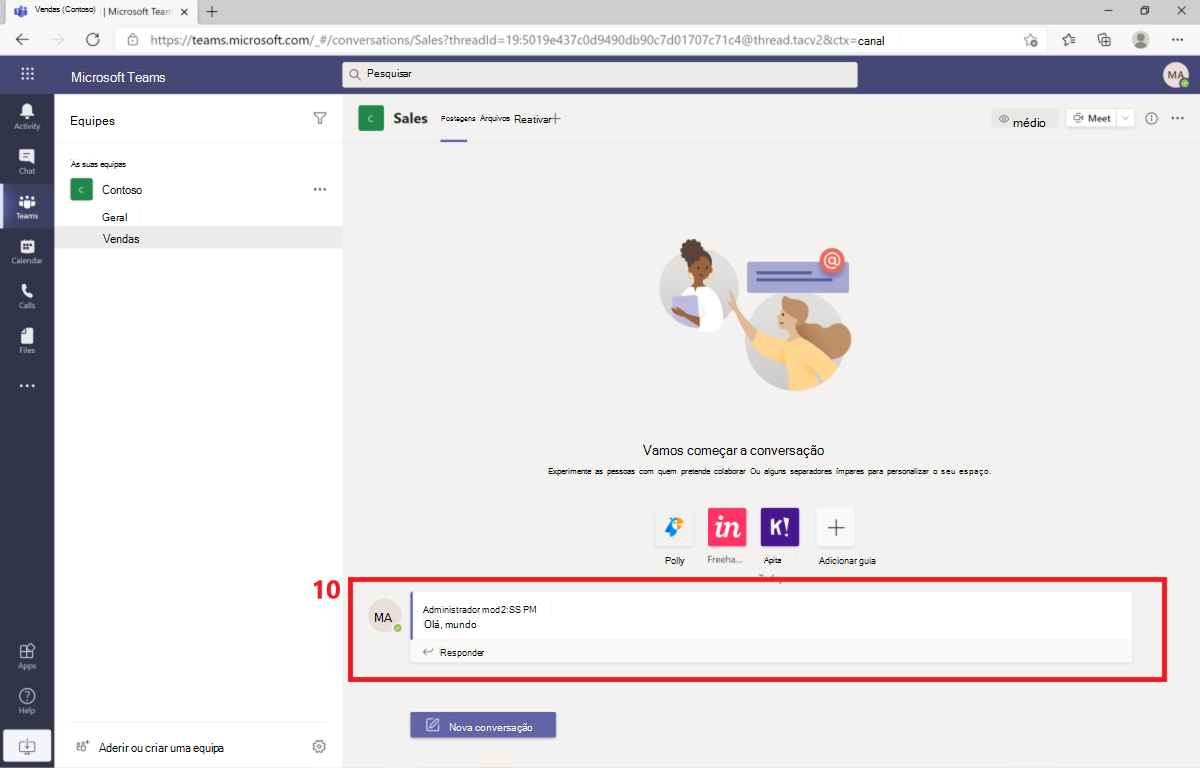 Captura de tela mostrando o resultado da postagem de uma solicitação no Microsoft Teams.