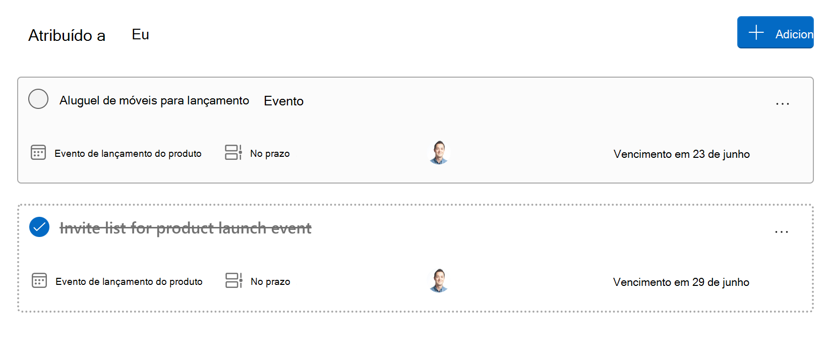 Captura de tela do componente Tarefas do Microsoft Graph Toolkit.