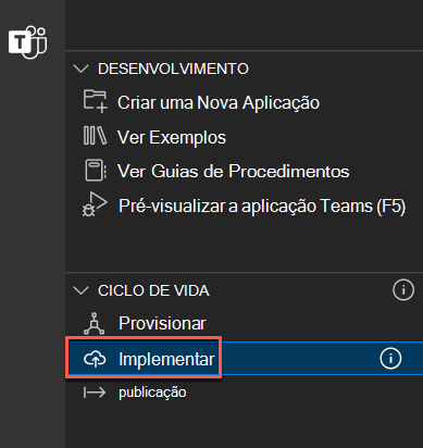 Captura de ecrã a mostrar a ligação implementar na cloud realçada.