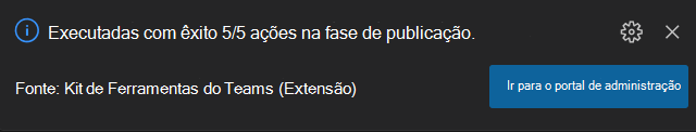 Captura de ecrã da mensagem de alerta quando a aplicação é publicada na loja da organização.