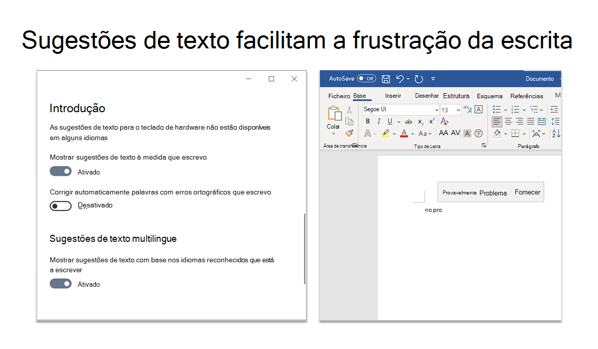 Capturas de ecrã de sugestões de texto que facilitam a frustração dos escritores.