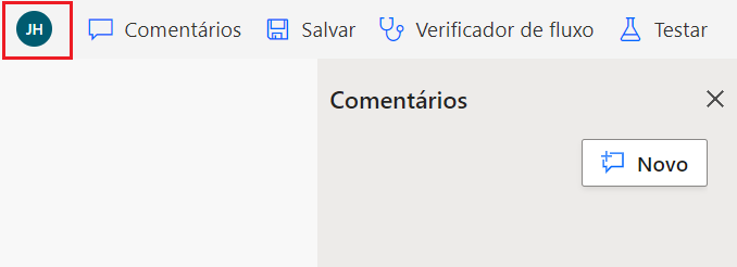 Captura de tela da lista de usuários que estão editando o fluxo no momento.