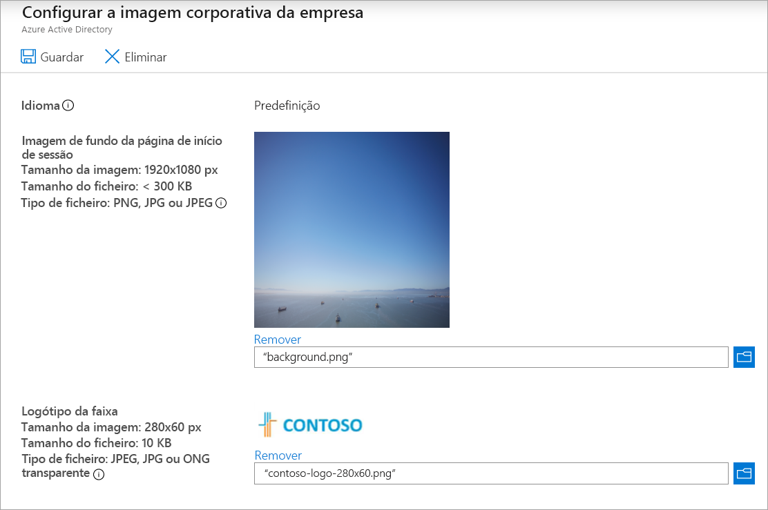 Captura de ecrã a mostrar o formulário para configurar a imagem corporativa da empresa.