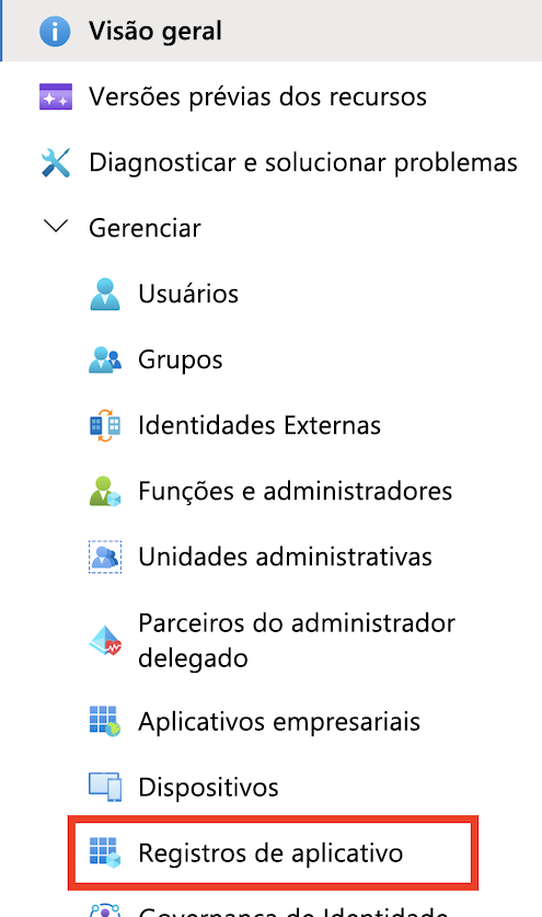 Captura de ecrã a mostrar o menu do Microsoft Entra ID no portal do Azure.