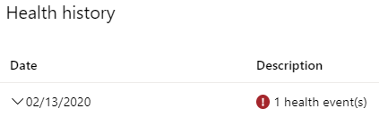 Screenshot that shows a health event in the Azure portal.