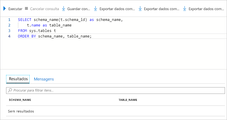 Captura de tela que não mostra nenhum resultado retornado após consultar as tabelas no banco de dados.