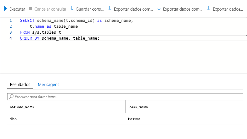 Captura de tela mostrando os resultados depois de consultar as tabelas no banco de dados.