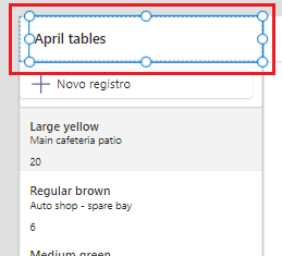 Captura de tela do rótulo do título do aplicativo selecionado. 