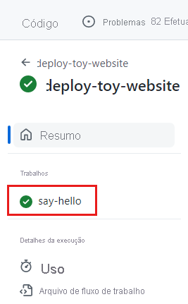 Screenshot of the GitHub interface showing the run details menu, with the say-hello job highlighted.