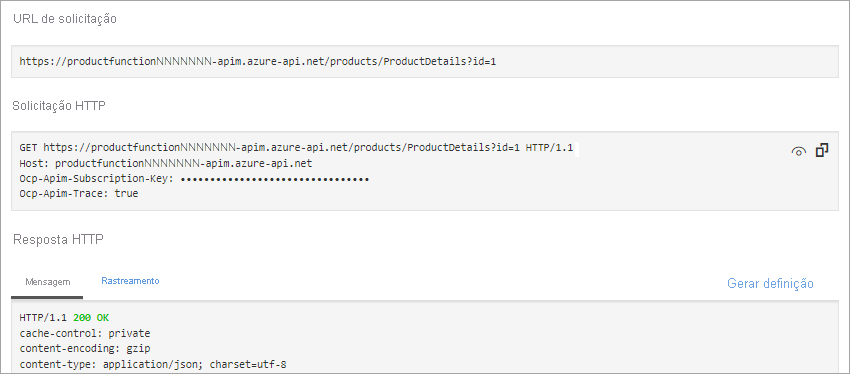 Screenshot showing the **Http request** and **HTTP response** message.