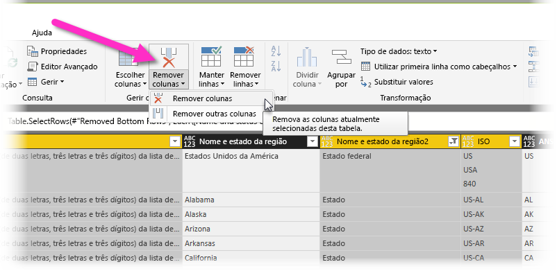 Remover colunas específicas