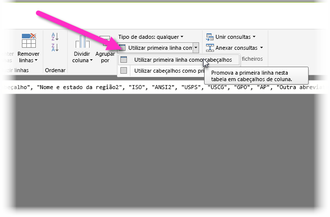 Usar a primeira linha como cabeçalhos