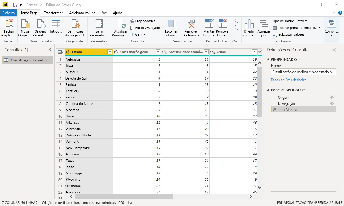 Power Query Janela do editor