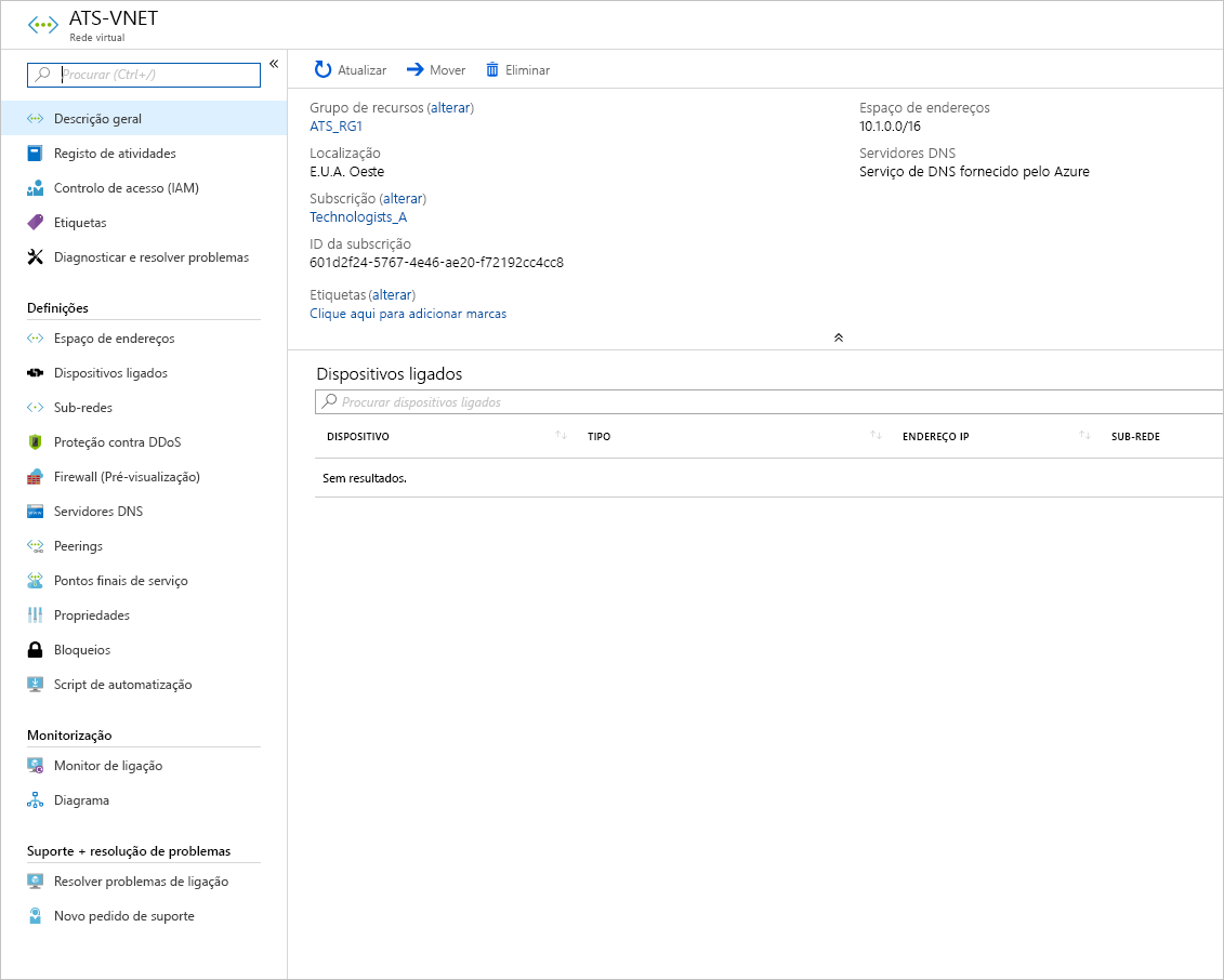 Screenshot of the Azure portal showing an example pane for configuring a virtual network.