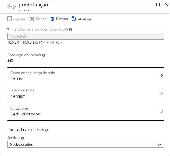 Screenshot of the Azure portal showing an example pane for editing virtual network settings.