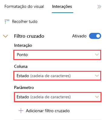 Captura de ecrã dos campos de filtro cruzado a preencher.