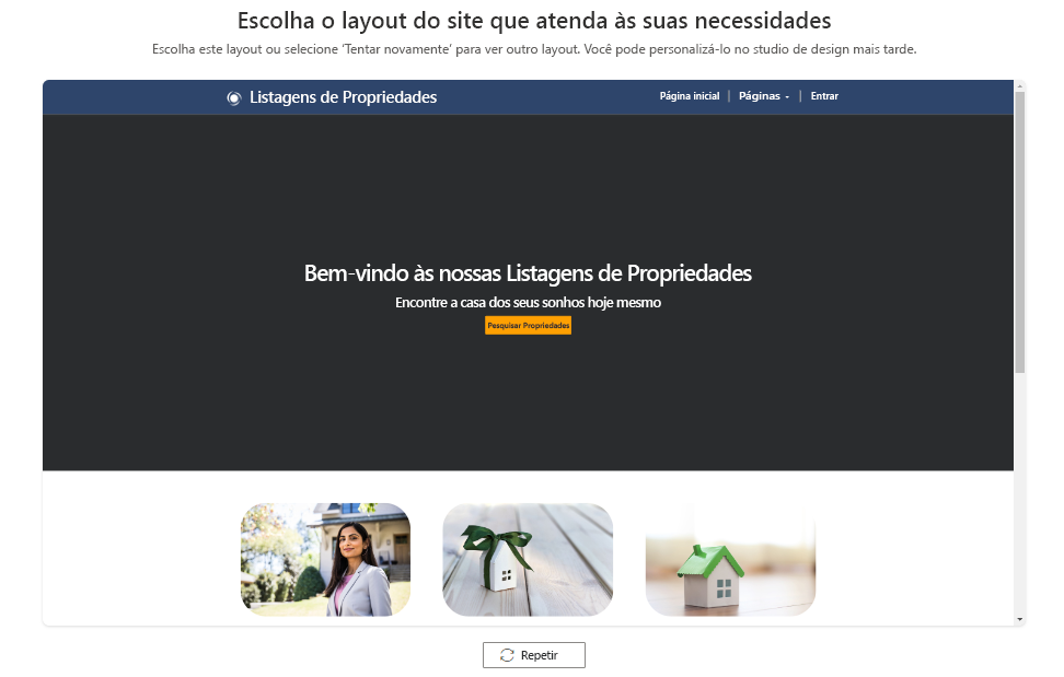 Captura de tela que mostra como você pode modificar o layout do site usando o Copilot durante o processo de design.