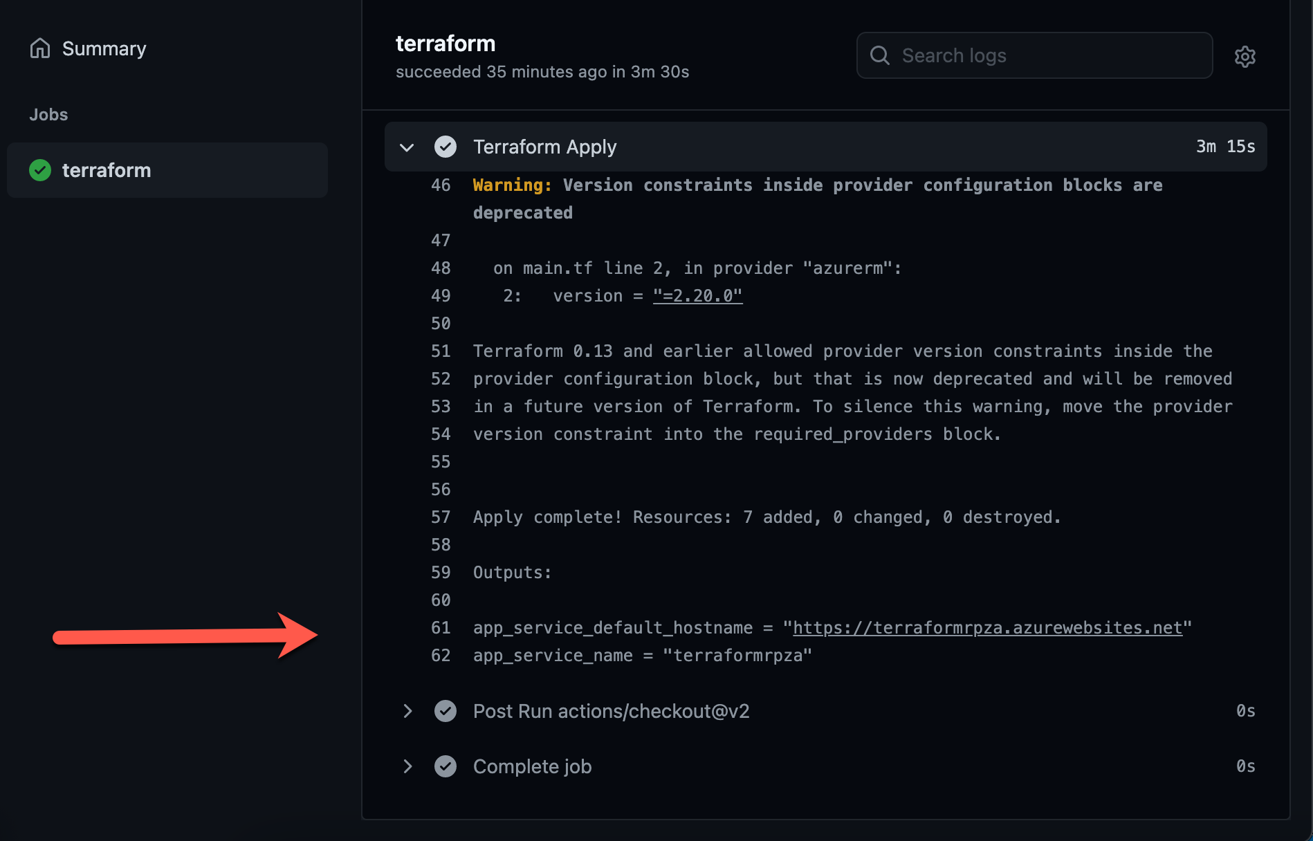 Captura de ecrã a mostrar que a instância da aplicação Azure está disponível publicamente.