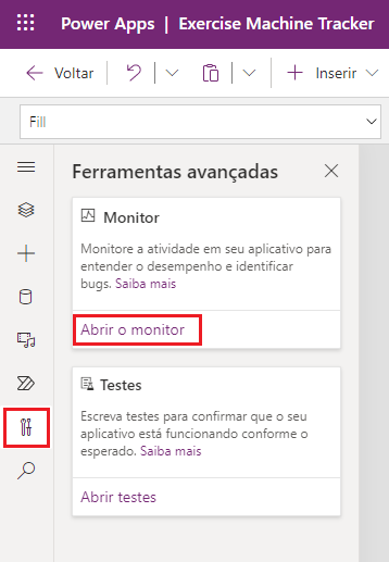 Captura de tela da inicialização do Monitor de um aplicativo de tela.