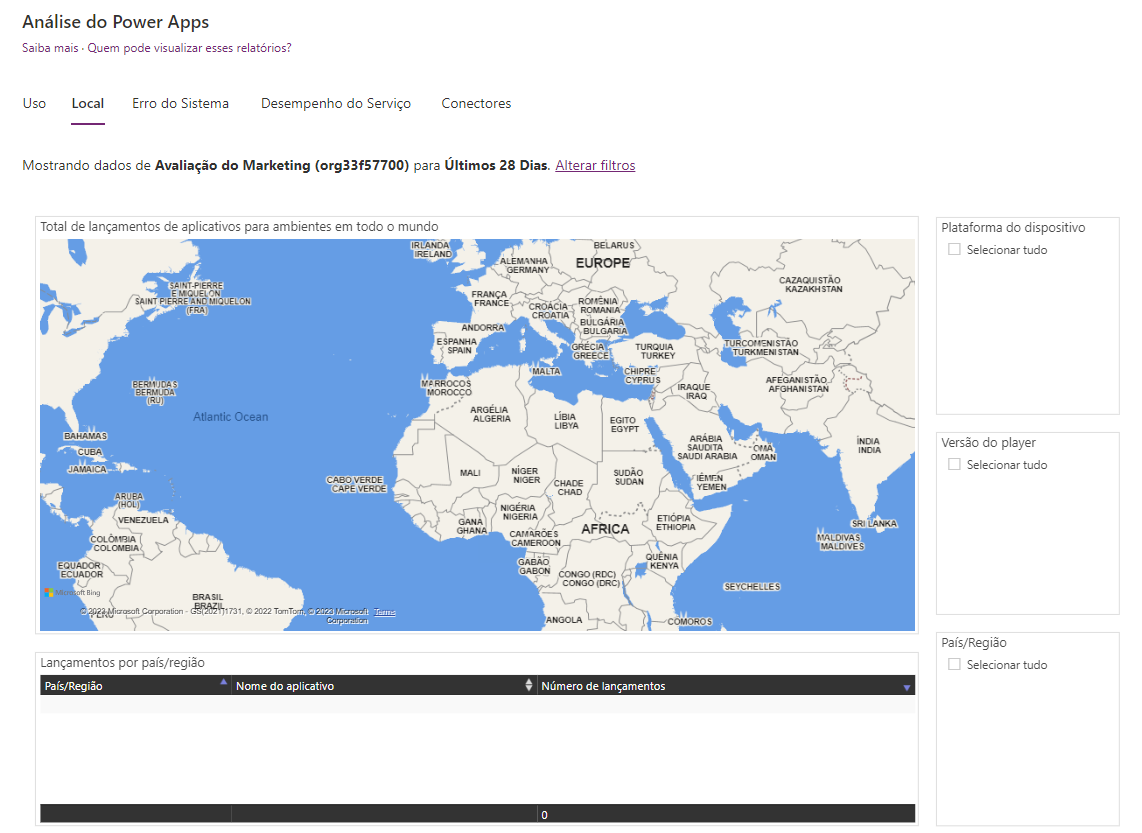 Captura de tela do relatório Local.