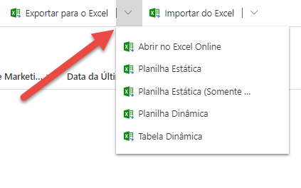 Captura de tela da exportação para o Excel Online.