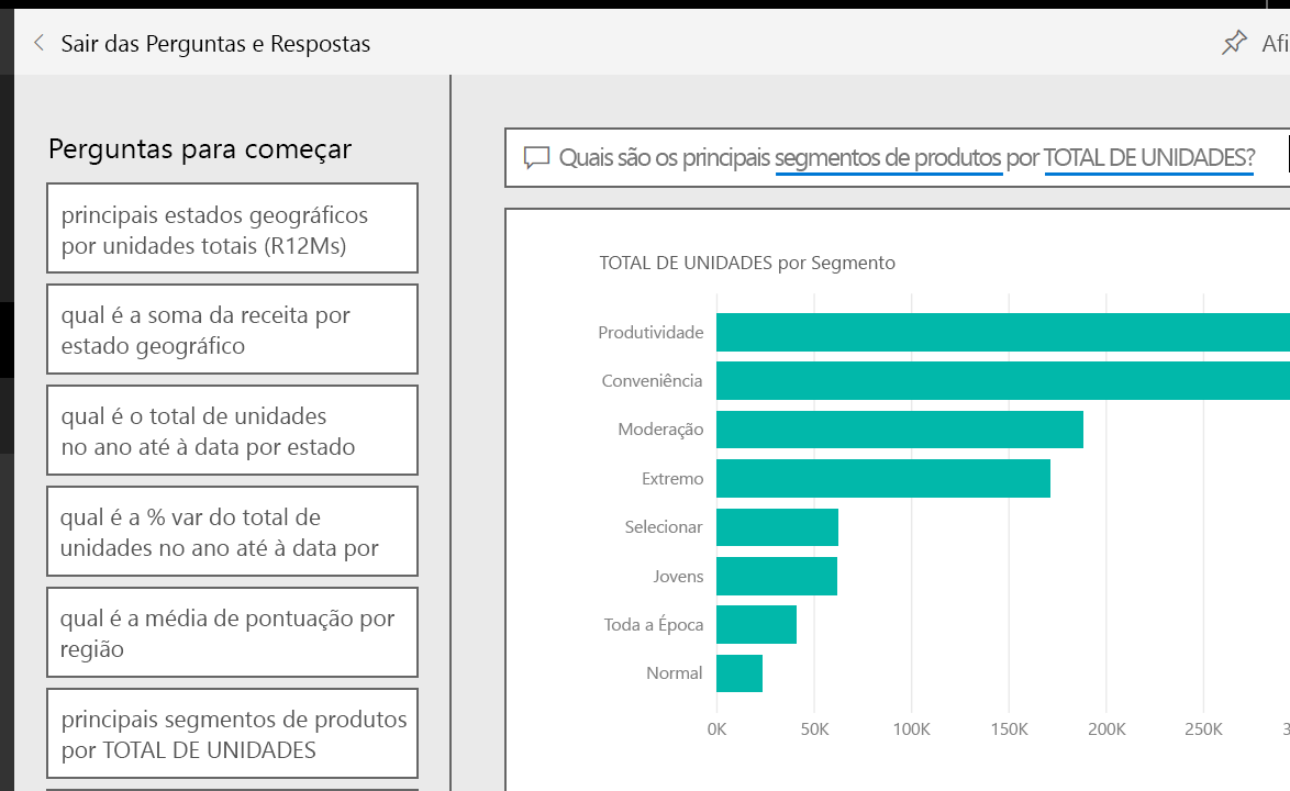 Captura de ecrã do ecrã de P&R com perguntas para começar.]