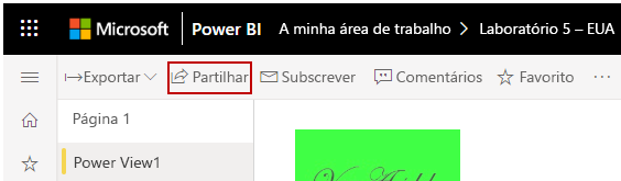 Captura de ecrã do ligação 'Partilhar' no Power BI serviço.