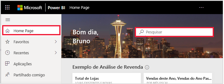 Captura de ecrã da Power BI pesquisa Global.