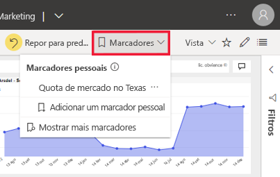 Captura de ecrã do painel Marcadores expandido.