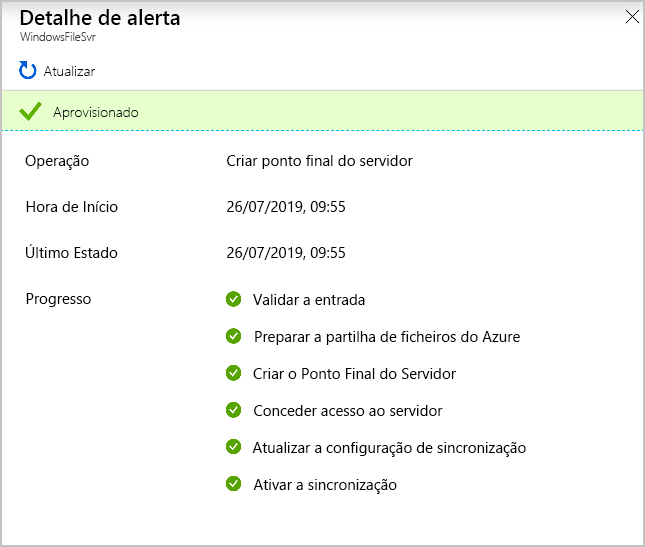 Captura de ecrã a mostrar o estado do ponto final.